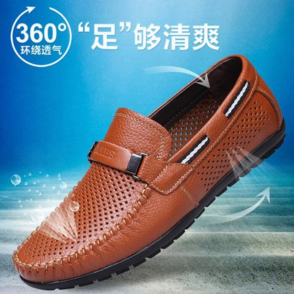 2017 Hollow Genuine Leather Summer Shoes Men Flats Loafers Breathable Casual Chaussure Homme Real Leather Men Moccasins Shoes