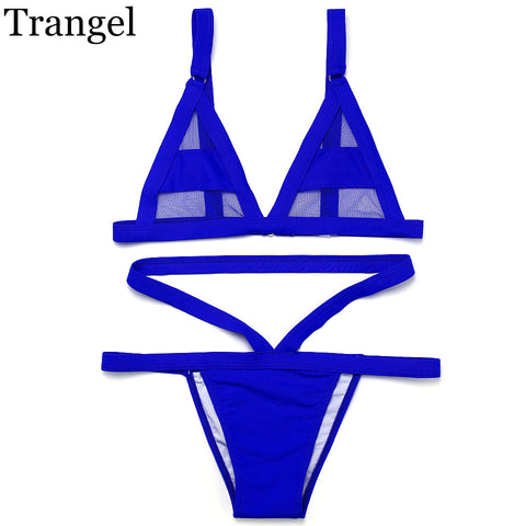 Trangel new arrival 2017 sexy Women Bikini Swimwear Solid Swimsuit Brazilain Bikini strappy Swimming Suits mesh bikini