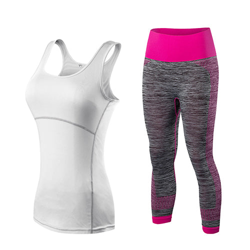 2017 YEL Hot Ladies 2 Pcs Sport Running Cropped Top 3/4 Leggings Set Gym Yoga Pants Vest Gym Trainning Clothing Free Shipping