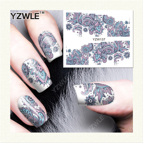 YZWLE 1 Sheet Blooming Flower Nail Art Water Decals Transfer Sticker