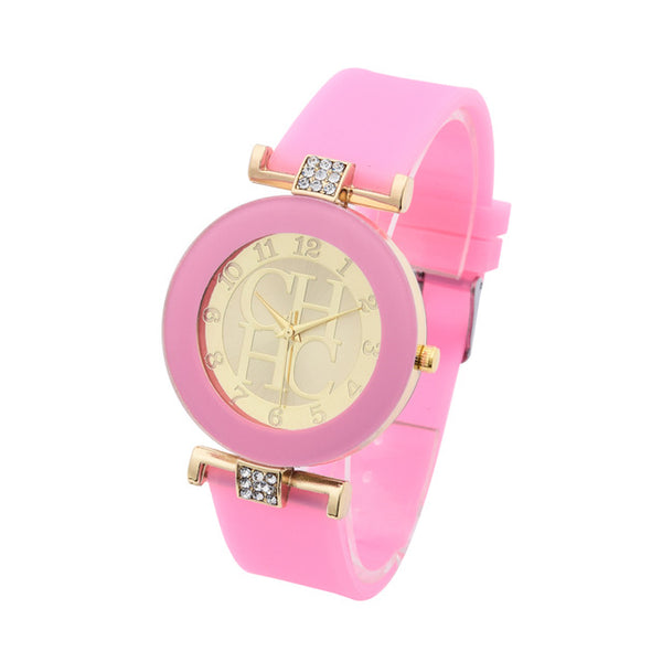 Hot sale Fashion Brand Gold Geneva sport Quartz Watch Women dress casual Crystal Silicone Watches montre homme relojes hombre