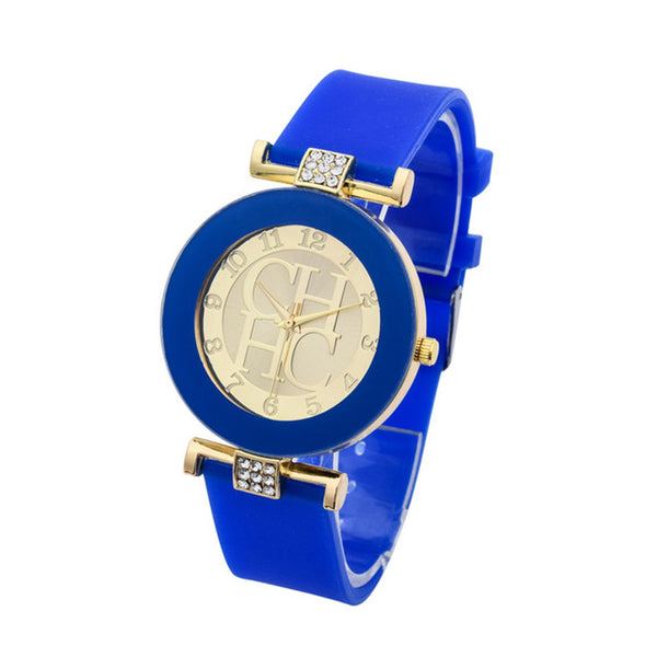 Hot sale Fashion Brand Gold Geneva sport Quartz Watch Women dress casual Crystal Silicone Watches montre homme relojes hombre