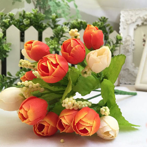 Happy Gifts Wedding Decoration Five Colors 15 Heads Unusual Artificial Rose Silk Fake Flower Leaf Home Decor Bridal Bouquet