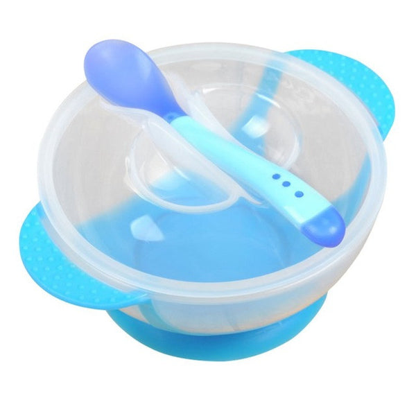 Cartoon Toddler Baby Kids Child Feeding Lid  Bowl with Spoon Binaural Baby Feeding Tableware Children Plate Sucker Bowl