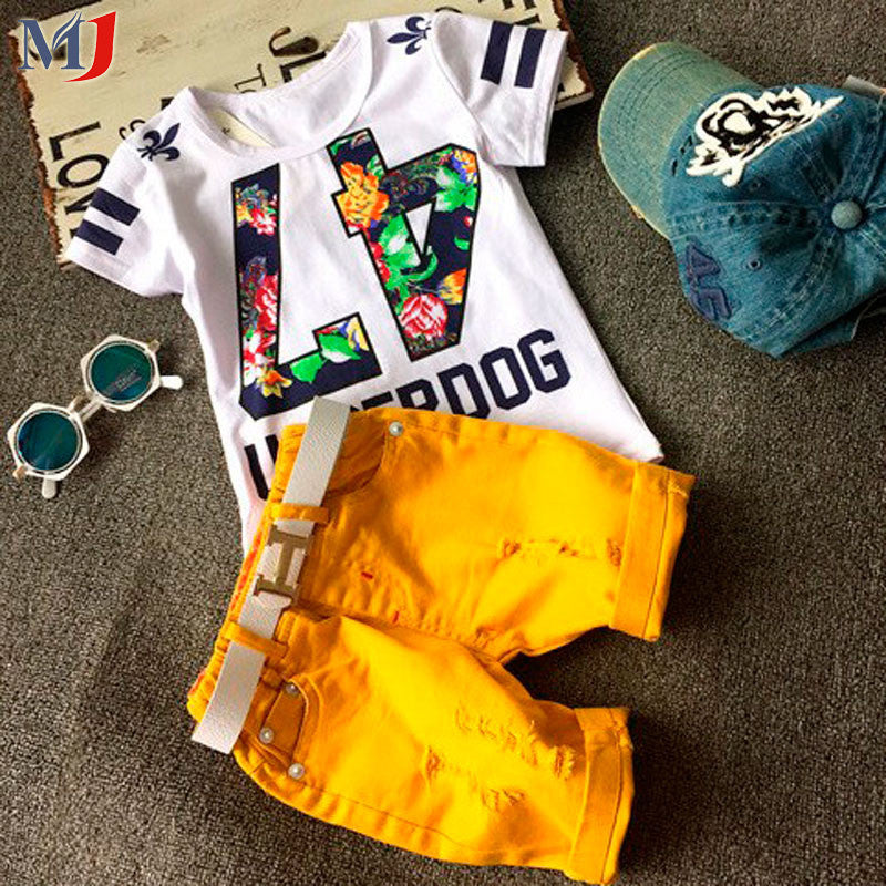 Hot Sale! 2016 Summer Style Children Clothing Sets Baby Boys Girls T Pants Sports Suit Kids Clothes