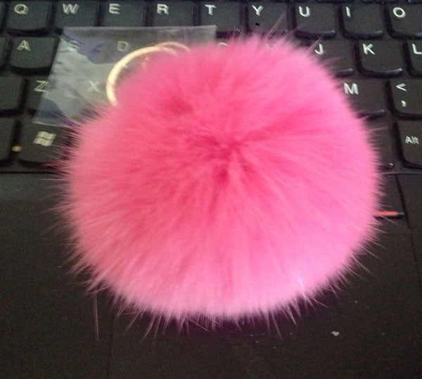 8CM Cute violet mint green pink Genuine Leather Rabbit fur ball keychain Car key ring Bag Pendant fur pom pom keychain