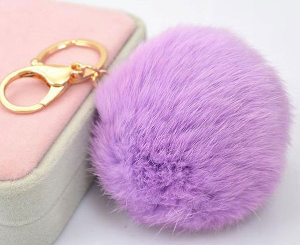 8CM Cute violet mint green pink Genuine Leather Rabbit fur ball keychain Car key ring Bag Pendant fur pom pom keychain