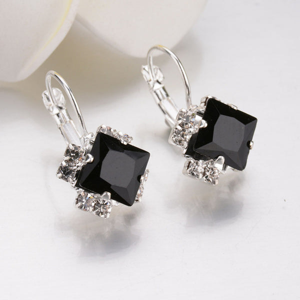 New Fashion Luxury Romantic Silver Plated Rhinestone Lace Square Created Crystal Stud Earrings For Women Jewelry brincos Bijoux