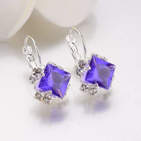 New Fashion Luxury Romantic Silver Plated Rhinestone Lace Square Created Crystal Stud Earrings For Women Jewelry brincos Bijoux