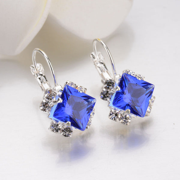 New Fashion Luxury Romantic Silver Plated Rhinestone Lace Square Created Crystal Stud Earrings For Women Jewelry brincos Bijoux