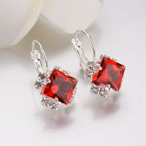 New Fashion Luxury Romantic Silver Plated Rhinestone Lace Square Created Crystal Stud Earrings For Women Jewelry brincos Bijoux