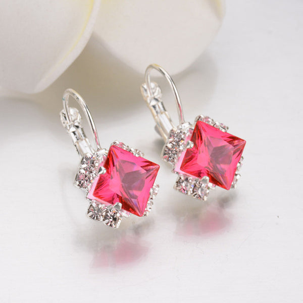 New Fashion Luxury Romantic Silver Plated Rhinestone Lace Square Created Crystal Stud Earrings For Women Jewelry brincos Bijoux