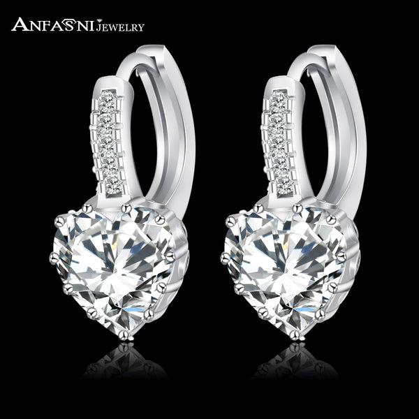 ANFASNI 2017 Top Selling Silver Color Luxury Hoop Earring Inlay Zircon Fashion  Brilliant Heart Ladies Wedding Earring CER0151-B