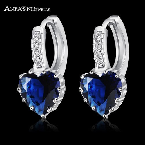 ANFASNI 2017 Top Selling Silver Color Luxury Hoop Earring Inlay Zircon Fashion  Brilliant Heart Ladies Wedding Earring CER0151-B