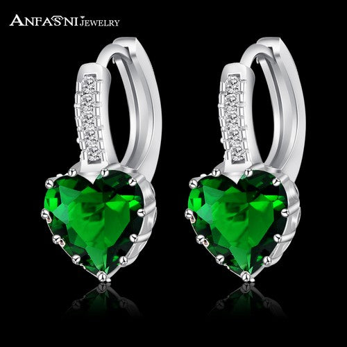 ANFASNI 2017 Top Selling Silver Color Luxury Hoop Earring Inlay Zircon Fashion  Brilliant Heart Ladies Wedding Earring CER0151-B