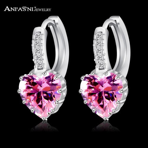 ANFASNI 2017 Top Selling Silver Color Luxury Hoop Earring Inlay Zircon Fashion  Brilliant Heart Ladies Wedding Earring CER0151-B