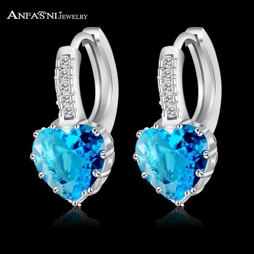 ANFASNI 2017 Top Selling Silver Color Luxury Hoop Earring Inlay Zircon Fashion  Brilliant Heart Ladies Wedding Earring CER0151-B