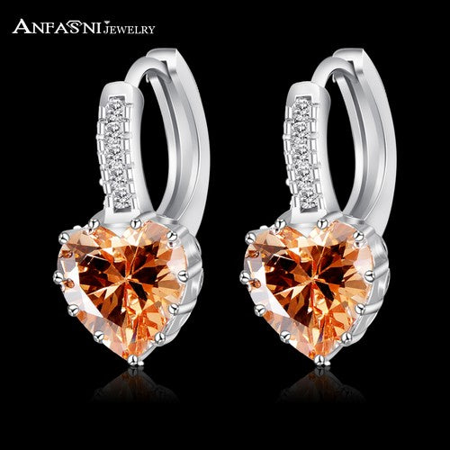 ANFASNI 2017 Top Selling Silver Color Luxury Hoop Earring Inlay Zircon Fashion  Brilliant Heart Ladies Wedding Earring CER0151-B