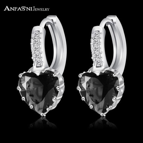 ANFASNI 2017 Top Selling Silver Color Luxury Hoop Earring Inlay Zircon Fashion  Brilliant Heart Ladies Wedding Earring CER0151-B