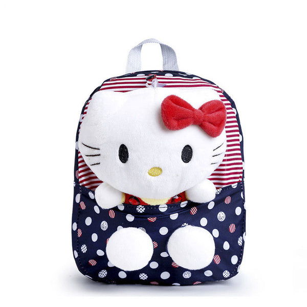 Classic Dot Cute Hello Kitty Backpacks Gift for Children Plush Cartoon Kindergarten Kids Nylon School Bag with Detachable Doll