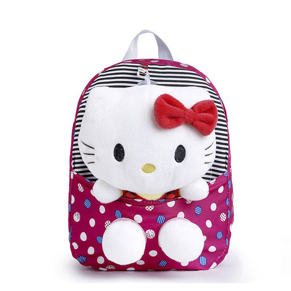 Classic Dot Cute Hello Kitty Backpacks Gift for Children Plush Cartoon Kindergarten Kids Nylon School Bag with Detachable Doll