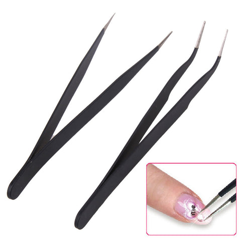 2Pcs/Set Antistatic Black Nipper Manicure Tool Acrylic Gel Nail Art Rhinestones Sequins Paillette Picking Nipper Tweezers