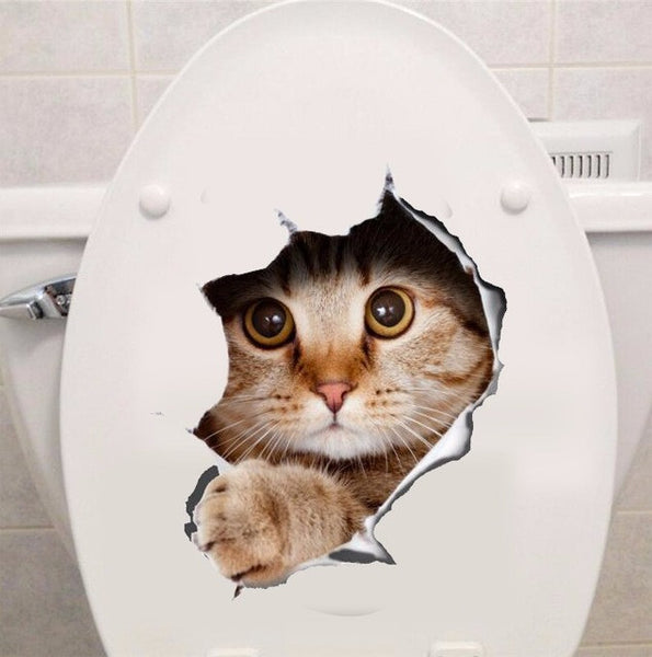 Vinyl waterproof Cat Dog 3D Wall Sticker Hole View Bathroom Toilet Living Room Home Decor Decal Poster Background Wall Stickers