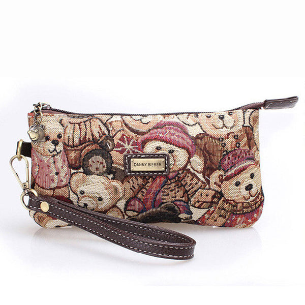 Ms hand bag 2016 new European and American style bear canvas phone bag zipper zero wallet Danny Biebei