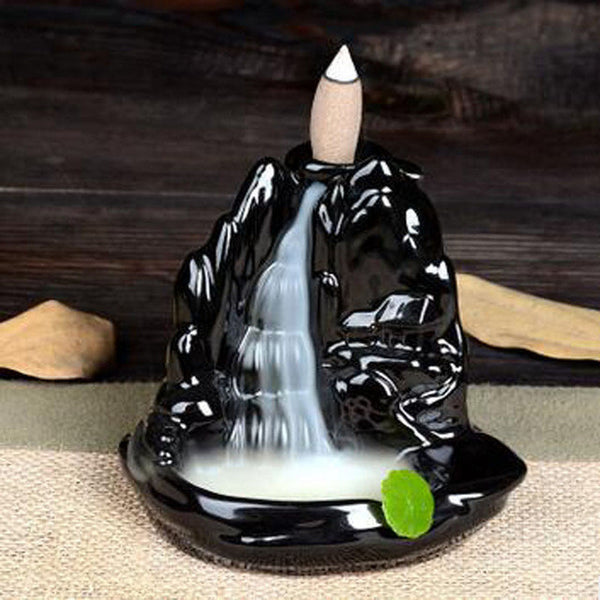 Retro Ceramic Incense Burner with 8 pcs Sandalwood Incense Cones Handmade Porcelain Lotus Pond Censer Incense Stickers Holder Q