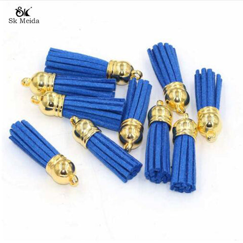 15pcs/lot 38mm Suede Tassel For Keychain Cellphone Straps Jewelry Charms  Leather Tassels Plated Gold Caps Diy Accessories OL-18