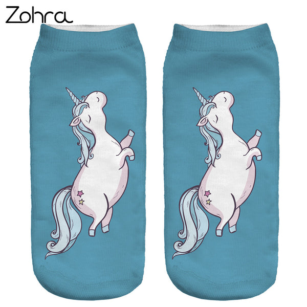 Zohra New Hot Women Hosiery 3D Printing Socks Aqua Unicorn Meias Causal Low Cut Ankle Sock Calcetines Christmas Gift Socks