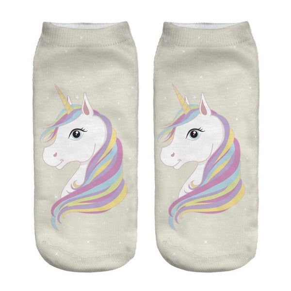 Zohra New Hot Women Hosiery 3D Printing Socks Aqua Unicorn Meias Causal Low Cut Ankle Sock Calcetines Christmas Gift Socks