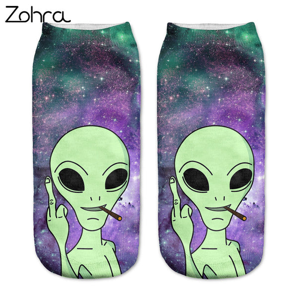 Zohra New arrival  Women Low Cut Ankle Socks Funny Aliens 3D Printing Sock Cotton Hosiery Printed Sock
