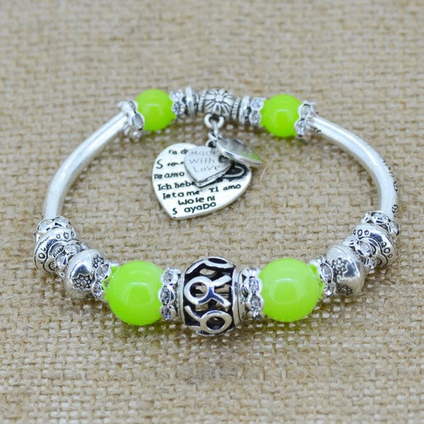 Fashion Silver Plated Jewelry Love Heart Charm Bracelets & Bangles Glass Beads Strand Bracelets for Women 2017 Boho Bohemian