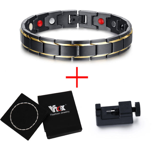 Vnox Black Men's Health Bracelets & Bangles Magnetic H Power Stainless Steel Charm Bracelet Jewelry for Man