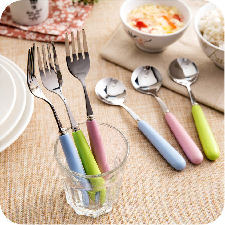 Matte ceramic handle spoon Western cutlery fork spoon stirring spoon children spoon Dinnerware Set gift