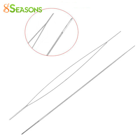 8SEASONS Beading Needles Threading String/Cord Jewelry Tool Silver Tone Color 5.7cm,5PCs (B31559)