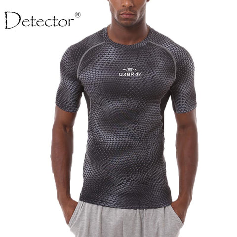 Detector Men Sport Fitness Bodybuilding Gym T-shirt Men  Compression Tights Running Basketball Crossfit Under Tee Tops