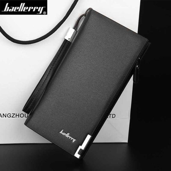 Men leather wallet with strap high quality zipper wallets men famous brand long purse male clutch casual style long money bag