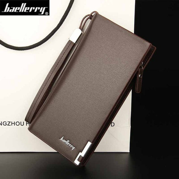Men leather wallet with strap high quality zipper wallets men famous brand long purse male clutch casual style long money bag