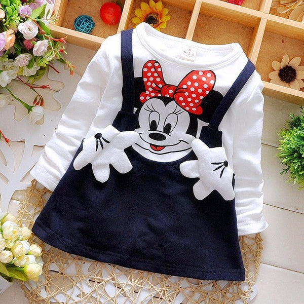 Free shipping 2016 Baby Girls Dress Cute Minnie Long Sleeve Spring Sport Princess Style Party Clothing