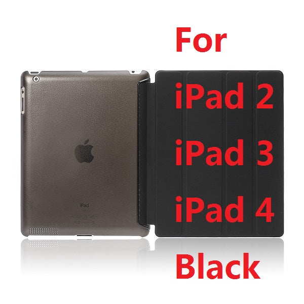 Ultra Slim Four Fold PU Leather with Crystal Hard Back Smart Stand Case Cover for iPad 2 iPad 3 iPad 4 Mini 1 2 3