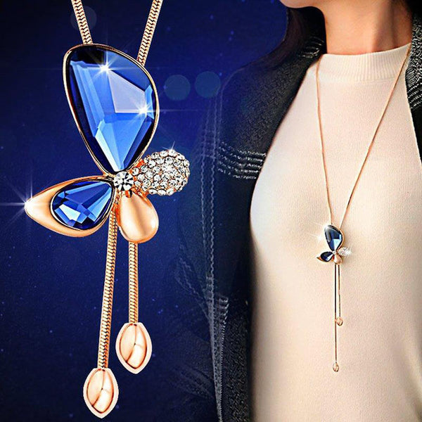 Classic Crystal Butterfly Tassel Long Necklace Women Bijoux New Fashion Jewelry Necklaces & Pendants Gift