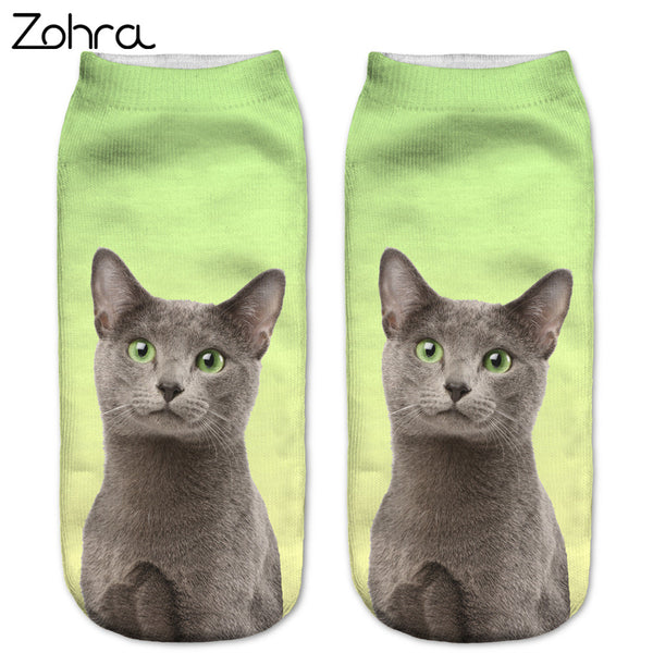 Zohra New style Cats 3D Printing Sock Women Unisex Cat Low Cut Ankle Socks Cotton Hosiery Printed Casual Socks