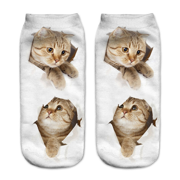 Zohra New style Cats 3D Printing Sock Women Unisex Cat Low Cut Ankle Socks Cotton Hosiery Printed Casual Socks