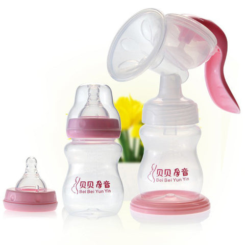 Baby Breast Pump 210ml Milk Newborn Breast Feeding Infant Manual PP Pink Breast Pumps -- MKA061 PT10