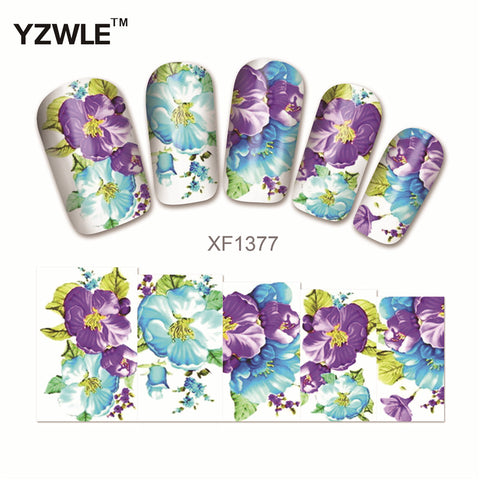 YZWLE Water Transfer Nail Decals Purple Flower Designs Watermark Nail Art Stickers Tattoos Decorations Tools For Polish