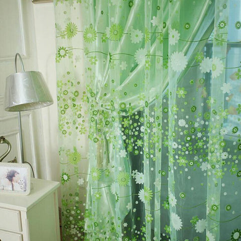 For romantic rustic curtain yarn customize finished products balcony green pink tulle fabrics floral design sheer panel