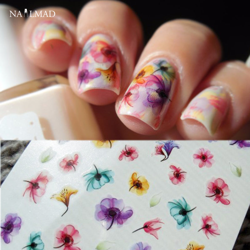 1 sheet Gradient Nail Water Decals Transfer Stickers Colorful Purple Fantacy Flowers Nail Art Sticker Tattoo Decals DS255