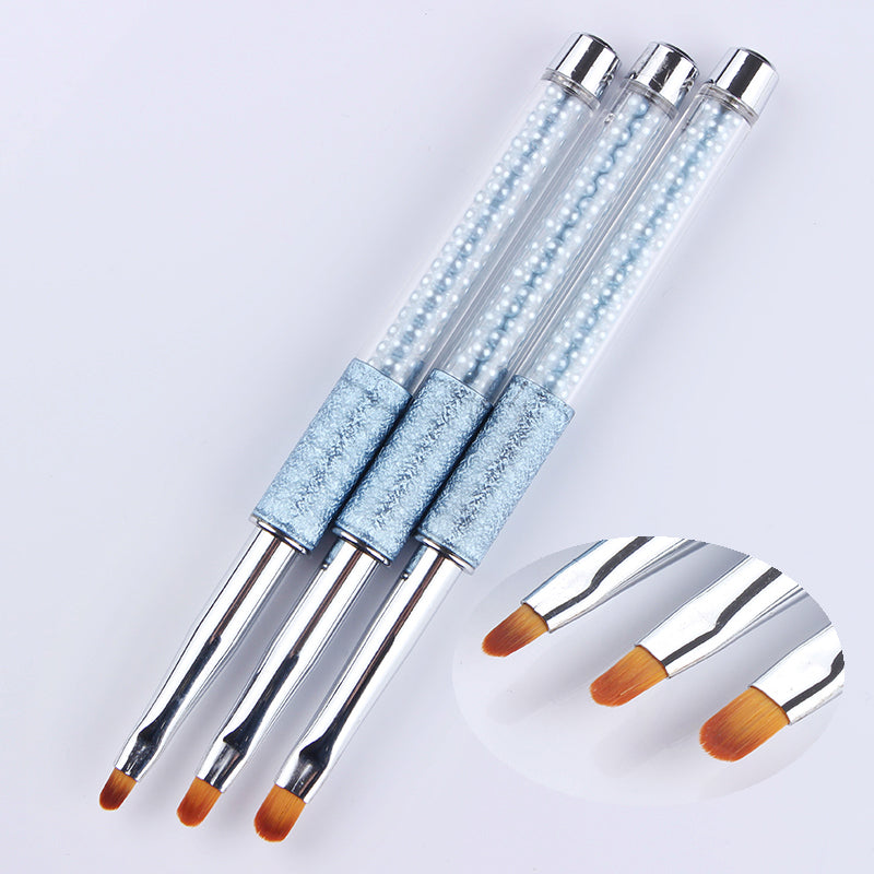 1 Pc UV Gel Painting Pen Drawing Brush Round Head Blue Rhinestone Handle Manicure Nail Art Tool